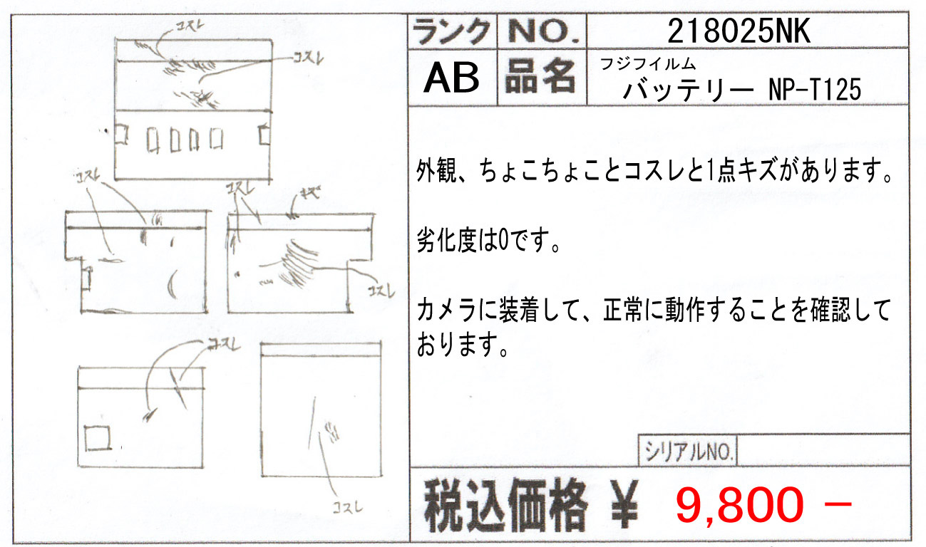 中古 フジフイルム バッテリー NP-T125 程度：AB（良品）